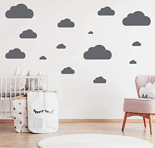 14 WOLKEN SET - Wolke Wandtattoo Wandaufkleber Sticker Aufkleber Wölkchen Himmel (Betongrau) von Sticker Genie