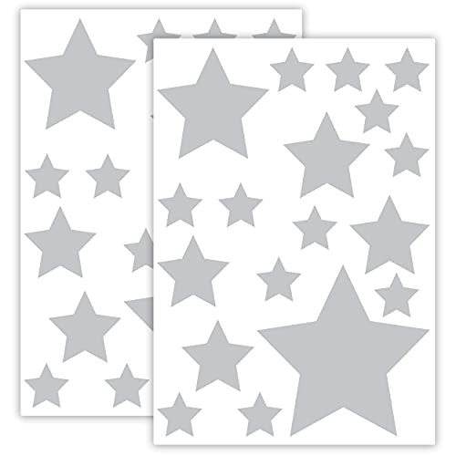 STERNEN SET Kinderzimmer 36 Stück Sterne Aufkleber Sternenhimmel zum Kleben Stern Wandtattoo Wandaufkleber Sticker Wanddeko (Hellgrau) von Sticker Genie