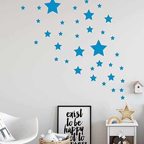 STERNEN SET X Kinderzimmer Aufkleber 36 Stück Sterne Sternenhimmel zum Kleben Wandtattoo Wandaufkleber Sticker Wanddeko (Lichtblau) von Sticker Genie
