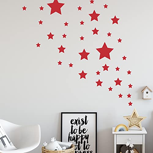 STERNEN SET X Kinderzimmer Wandsticker 36 Stück Sterne Sternenhimmel zum Kleben Wandtattoo Wandaufkleber Sticker Wanddeko (Rot) von Sticker Genie