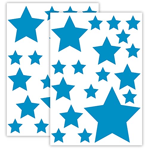 Sternen Set Kinderzimmer 36 Stück Sterne Aufkleber Sternenhimmel zum Kleben Stern Wandtattoo Wandaufkleber Sticker Wanddeko (Lichtblau) von Sticker Genie