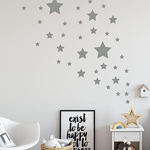 Sternen Set X Kinderzimmer Wandsticker 36 Stück Sterne Sternenhimmel zum Kleben Wandtattoo Wandaufkleber Sticker Wanddeko (Grau) von Sticker Genie