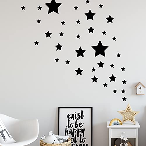 Sternen Set X Kinderzimmer Wandsticker 36 Stück Sterne Sternenhimmel zum Kleben Wandtattoo Wandaufkleber Sticker Wanddeko (Schwarz) von Sticker Genie