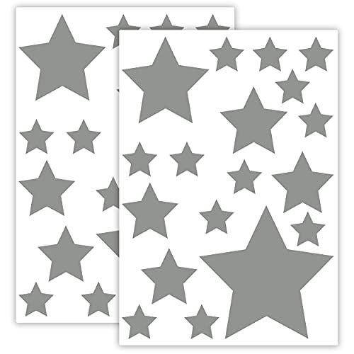 WANDKIND Sternen Set Kinderzimmer 36 Stück Sterne Aufkleber Sternenhimmel zum Kleben Stern Wandtattoo Wandaufkleber Sticker Wanddeko (Grau) von Sticker Genie