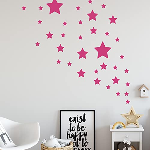 WANDKIND Sternen Set X Kinderzimmer Wandsticker 36 Stück Sterne Sternenhimmel zum Kleben Wandtattoo Wandaufkleber Sticker Wanddeko (Pink) von Sticker Genie