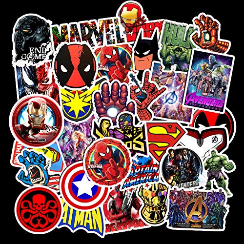 Superheld Avengers Aufkleber 50 Stück Vinyl Comic Legends Sticker Wasserflaschen Skateboard Koffer Auto Motorräder Fahrräder Laptop Gepäck wasserdichte Graffiti Aufkleber Geschenk für Kinder Teenager von Sticker Junkies