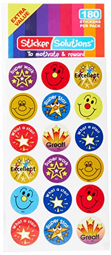 Sticker Solutions Aufkleber Sterne und Smileys mit Lobaufschriften, 180 Stück von SuperStickers