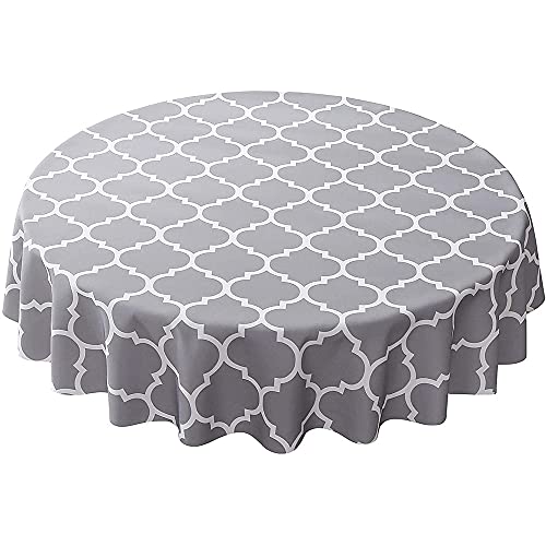 Tischdecke Rund Polyester, 3D Grau Blau Schwarz Geometrisch Marokkanisch Blumen Muster Tischdecke Pflegeleicht Fleckschutz Abwaschbar Outdoor Garten, Tablecloth Camping Pinic (Grau, Durchmesser 120cm) von Sticker Superb