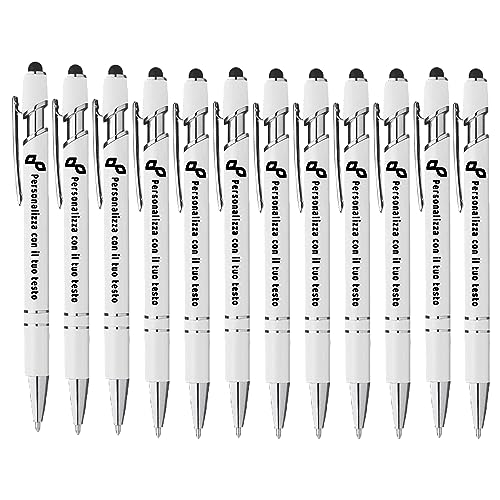 StickerLab Kugelschreiber Touch aus Aluminium, personalisierbar, hergestellt in Italien. UV-Digitaldruck des Logos und personalisierten Textes (weiß) von StickerLab