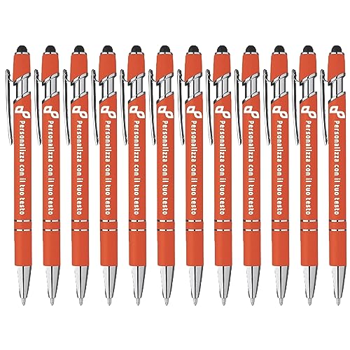 StickerLab Kugelschreiber Touch aus Aluminium, personalisiert, hergestellt in Italien. UV-Digitaldruck des Logos und personalisierter Text - Orange - 12 Stück von StickerLab