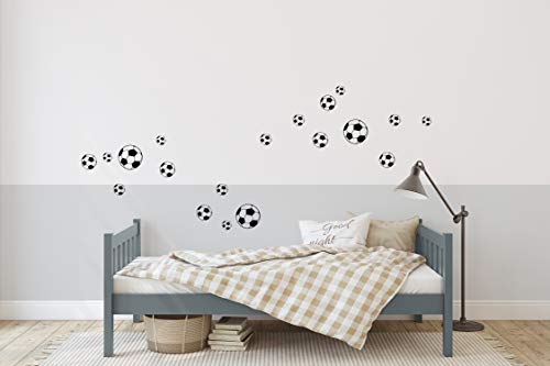 Fußball Wandtattoo Fussbälle zum Kleben an der Wand Kinderzimmer Wandaufkleber (26er Set, Schwarz) von StickerMarket