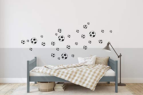 Fußball Wandtattoo Fussbälle zum Kleben an der Wand Kinderzimmer Wandaufkleber (52er Set, Schwarz) von StickerMarket