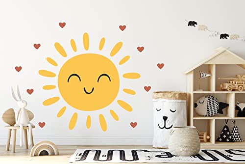 Wandtattoo Kinderzimmer Süße lachende Sonne mit Herzen Babyzimmer Wandaufkleber Wall Sticker Sunshine K1821 (100cm(B) x100cm(H)) von StickerMarket