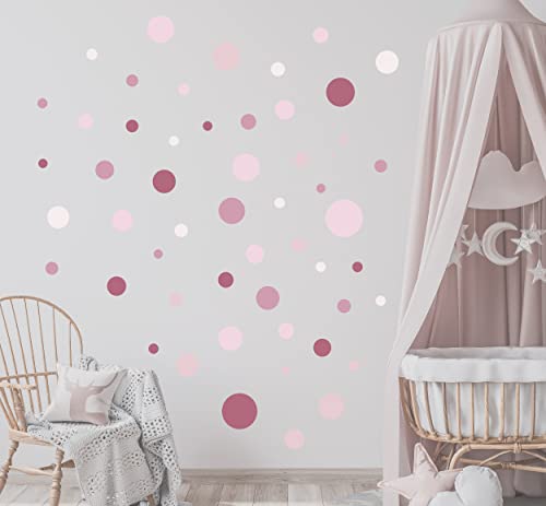 Wandtattoo für Babyzimmer 104 Stück Kreise Punkte Set Polka Tupfen Kita Wandsticker Wandaufkleber verschiedene schöne bunte Farben (Altrosa - Set) von StickerMarket