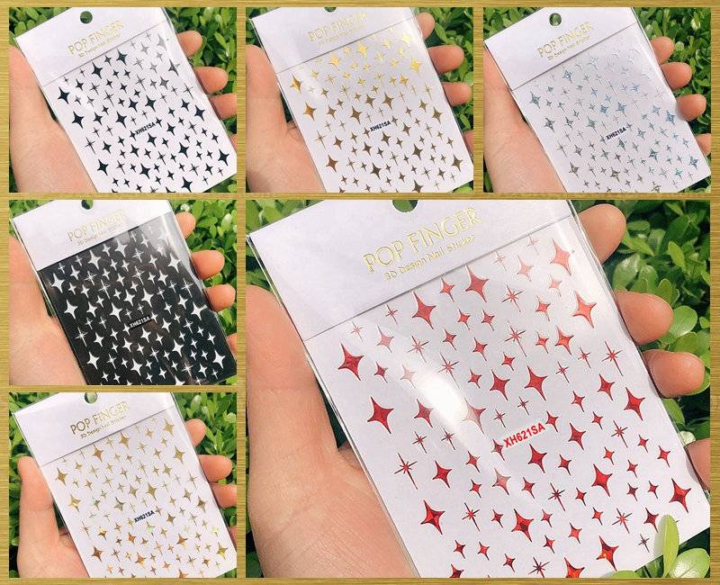 Kleine Sterne Nail Sticker Laser 4-Zackiger Stern Weihnachten Selbstklebende Art Decals | 6 Farben Wgsa von StickerRay