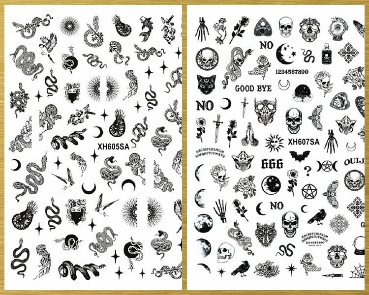 Schlange Nail Sticker Decals Schlangen Schmetterling Adler Schädel Kreuz Tattoo Herzen Mond Stern Gold Selbstklebend Wgsa von StickerRay