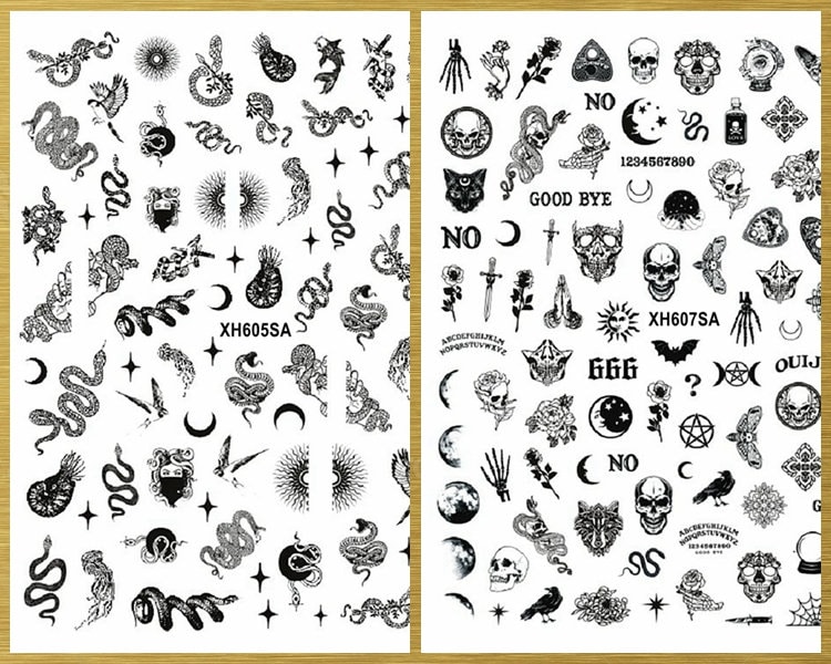 Schlange Nail Sticker Decals Schlangen Schmetterling Adler Schädel Kreuz Tattoo Herzen Mond Stern Gold Selbstklebend Wgsa von StickerRay