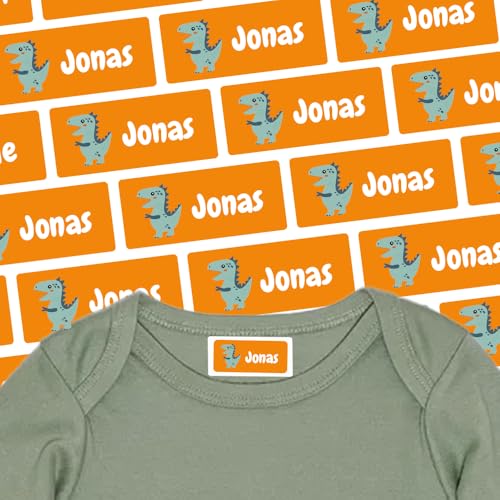 Etiketten mit Dino-Motiv für Shirts & Co (125 Sticker) – Namensetiketten für deinen Rucksack oder Textilien – Geeignet für die Waschmaschine, Spülmaschine, Geschirrspüler – 30 x 13 mm von Stickeria