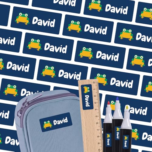 Etiketten mit Frosch-Motiv für Stifte & Co (35 Sticker) – Namensetiketten für dein Federmäppchen oder das Lineal – Geeignet für die Waschmaschine, Spülmaschine, Geschirrspüler – 30 x 13 mm von Stickeria
