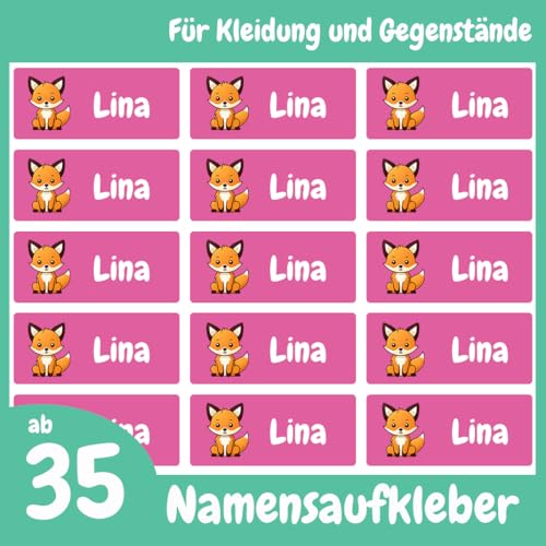 Etiketten mit Fuchs-Motiv für Stifte & Co (125 Sticker) – Namensetiketten für dein Federmäppchen oder das Lineal – Geeignet für die Waschmaschine, Spülmaschine, Geschirrspüler – 30 x 13 mm von Stickeria