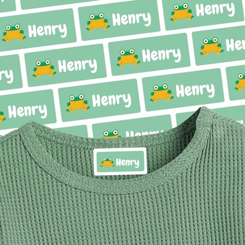 Namensaufkleber für Klamotten & Textilien (250 Sticker) – Aufkleber mit Name und Frosch für Shirts oder Hosen – Ideal für Schule und Kindergarten – Wasserfest, Spülmaschinenfest, 30 x 13 mm von Stickeria