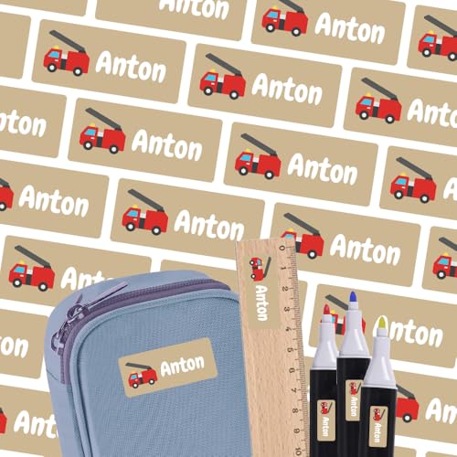 Namensaufkleber für Stifte & Lineal (35 Sticker) – Aufkleber mit Name und Feuerwehr für Schulstifte oder Geodreieck – Ideal für Schule und Kindergarten – Spülmaschinenfest, 30 x 13 mm von Stickeria