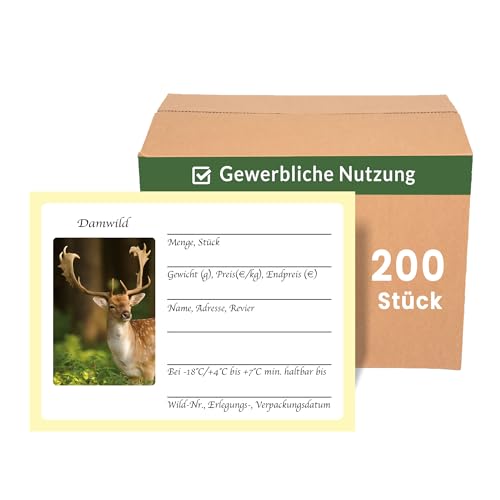 Wildaufkleber Jagdaufkleber Wildbretaufkleber 100% Bio Siegel (Damwild, 200 Stück) von Stickerla