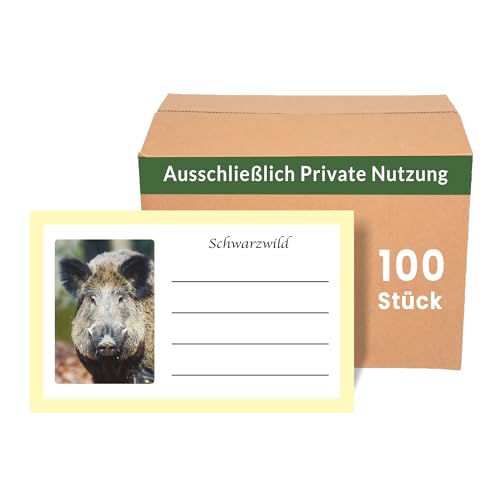 Wildbret Etiketten für Schwarzwild 100 Stück - Wildaufkleber für Privatjäger zur Wildkennzeichnung, 85x50mm, Jagdaufkleber, Wildfleisch Wildverkauf, Jägerbedarf (Schwarzwild Privat 100 Stück) von Stickerla