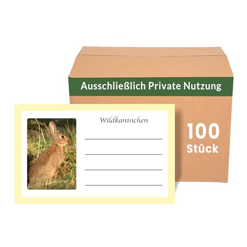 Wildbret Etiketten für Wildkaninchen 100 Stück, Wildaufkleber für Privatjäger zur einfachen Wildkennzeichnung, 85x50mm, Jagdaufkleber, Wildfleisch Wildverkauf, Jägerbedarf (Privat Wildkaninchen 100) von Stickerla