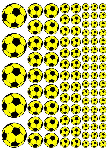 100 Aufkleber, Fußball, Sticker, 15-50 mm, gelb/schwarz, aus PVC, Folie, bedruckt, selbstklebend, EM, WM, Bundesliga von Stickershop Fußball Aufkleber