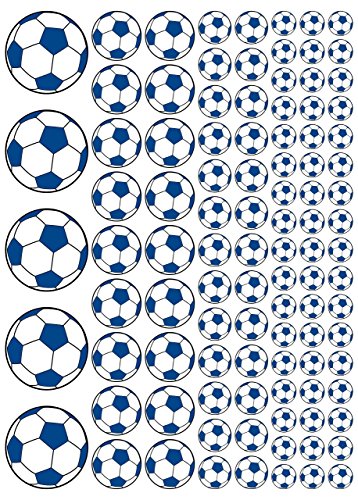 100 Aufkleber, Fußball, Sticker, 15-50 mm, weiß/blau, aus PVC, Folie, bedruckt, selbstklebend, EM, WM, Bundesliga von Stickershop Fußball Aufkleber