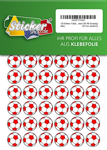 135 Aufkleber, Fußball, Sticker, 20 mm, weiß/rot, aus PVC, Folie, bedruckt, selbstklebend, EM, WM, Bundesliga von Stickershop Fußball Aufkleber