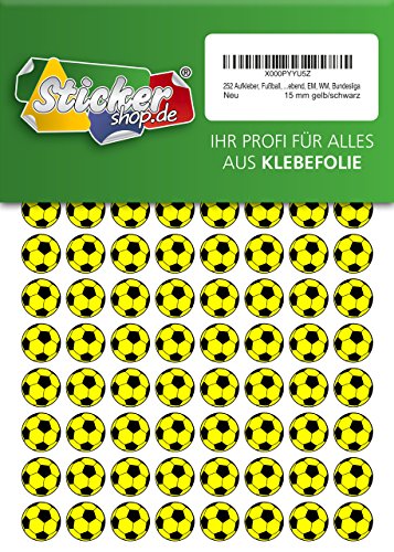 252 Aufkleber, Fußball, Sticker, 15 mm, gelb/schwarz, aus PVC, Folie, bedruckt, selbstklebend, EM, WM, Bundesliga von Stickershop Fußball Aufkleber