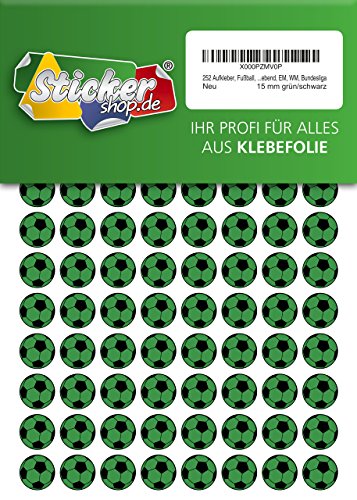 252 Aufkleber, Fußball, Sticker, 15 mm, grün/schwarz, aus PVC, Folie, bedruckt, selbstklebend, EM, WM, Bundesliga von Stickershop Fußball Aufkleber