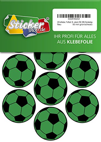 28 Aufkleber, Fußball, Sticker, 50 mm, grün/schwarz, aus PVC, Folie, bedruckt, selbstklebend, EM, WM, Bundesliga 28 Aufkleber, Fußball, Sticker, 50 mm, grün/schwarz, aus PVC, Folie, bedruckt, selbstklebend, EM, WM, Bundesliga von Stickershop Fußball Aufkleber