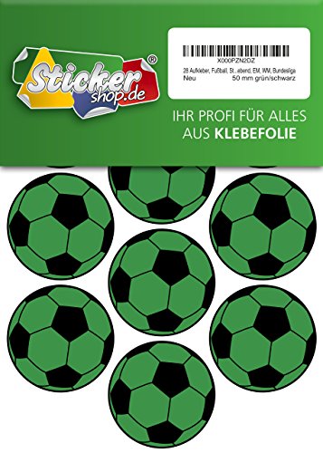 28 Aufkleber, Fußball, Sticker, 50 mm, grün/schwarz, aus PVC, Folie, bedruckt, selbstklebend, EM, WM, Bundesliga von Stickershop Fußball Aufkleber