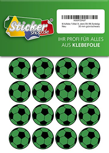 66 Aufkleber, Fußball, Sticker, 30 mm, grün/schwarz, aus PVC, Folie, bedruckt, selbstklebend, EM, WM, Bundesliga von Stickershop Fußball Aufkleber