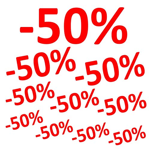 Aufkleber -50% 10er Set Prozent Sale Rabatt Reduziert Schaufenster Preisschild Ausverkauf Rot von Stickerworld24