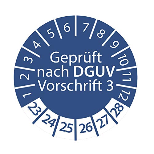 Prüfplakette DGUV Vorschrift 3 2023-2028 ca. Ø 2-3 cm Blau Geprüft nach DGUV Größe 1.000 Stück, Farbe Ø 3 cm von Stickerworld24