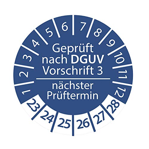 Prüfplakette DGUV Vorschrift 3 nächster Prüftermin 2023-2028 ca. Ø 2-3 cm Blau Geprüft nach DGUV Größe 10 Stück, Farbe Ø 3 cm von Stickerworld24
