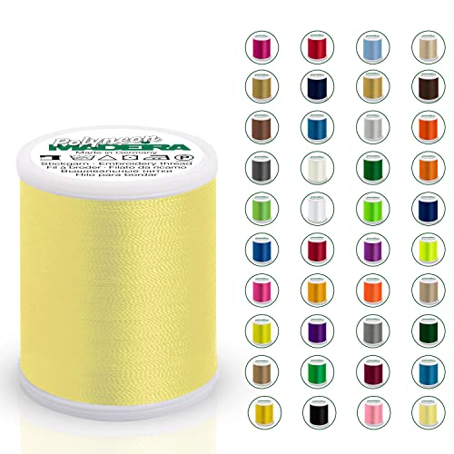 Madeira Polyneon 40 Original | 1.000 m Spule | Stickgarn für Stickmaschine | Maschinenstickgarn | Garn zum Sticken | Stickset (1866 Lemon Frost) von Stickling