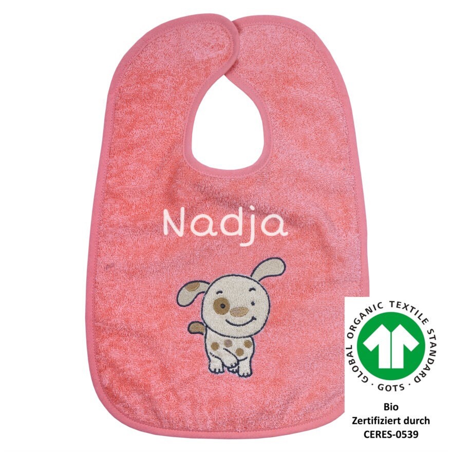 Baby Lätzchen Mit Name Bestickt Klettverschluss | Hund Koralle Baby Lätzchen Mit Name Bestickt Klettverschluss | Hund Koralle von SticklingDE