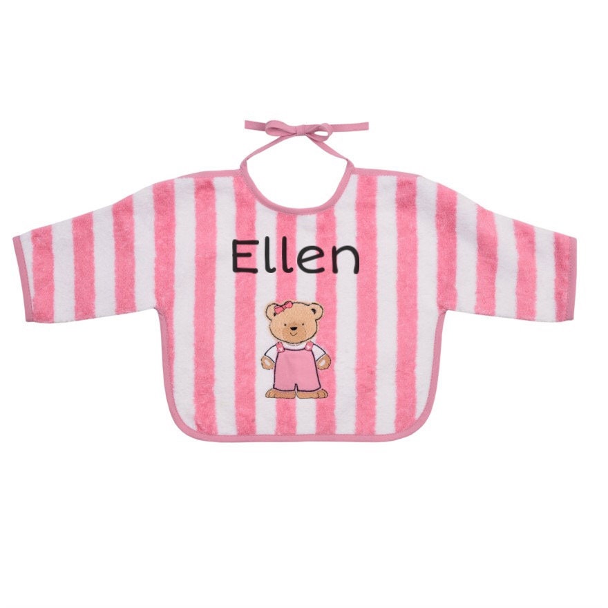 Langarm Lätzchen Baby Bestickt Mit Namen | Rosa Gestreift Langarm Lätzchen Baby Bestickt Mit Namen | Rosa Gestreift von SticklingDE