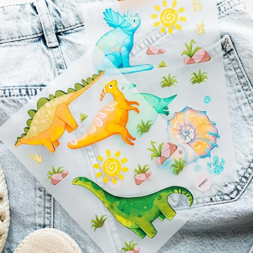 Bügelbilder Dino Zoo A5-Set für Textilien, 2 Bögen mit Bügelvlies für kleine Lochabdeckung | Deko, Reparatur von T-Shirts, Jeans, Jacken für Kinder, Babys von Stickly