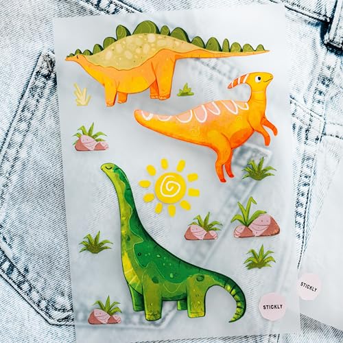 Bügelbilder Dino Zoo A5-Set für Textilien mit Bügelvlies für kleine Lochabdeckung | Deko, Reparatur von T-Shirts, Jeans, Jacken für Kinder, Babys von Stickly
