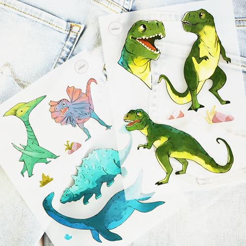 Bügelbilder Dino Zoo A5-Set für Textilien mit Bügelvlies für kleine Lochabdeckung | Deko, Reparatur von T-Shirts, Jeans, Jacken für Kinder, Babys von Stickly