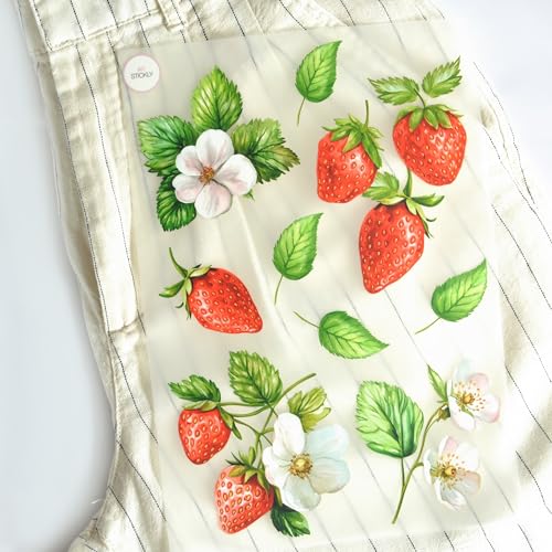 Bügelbilder Erdbeeren Set für Textilien, DIN A4 zum Aufbügeln | Dekoration Stoffreparatur von T-Shirts, Hoodies, Jeans | Patches für Kinder, Erwachsene, Familie von Stickly