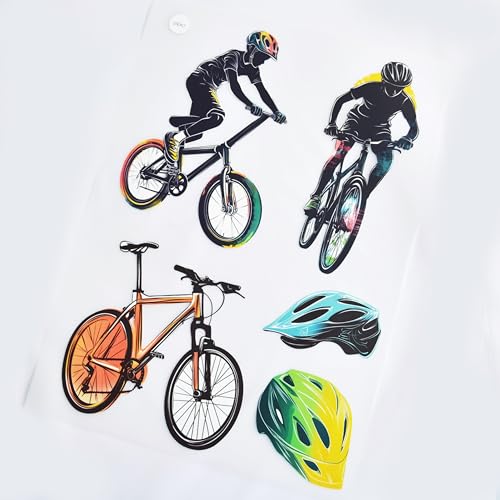 Bügelbilder Fahrradfahrer Set für Textilien, DIN A4 zum Aufbügeln | Deko Stoffreparatur von T-Shirts, Jeans, Hoodies | Patches groß klein für Kinder, Jungs, Mädchen Bügelbilder Fahrradfahrer Set für Textilien, DIN A4 zum Aufbügeln | Deko Stoffreparatur von T-Shirts, Jeans, Hoodies | Patches groß klein für Kinder, Jungs, Mädchen von Stickly