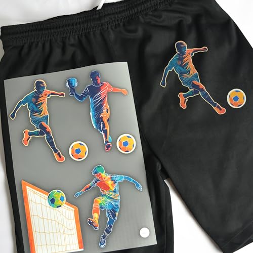 Bügelbilder Fußball Tor Set für Textilien, DIN A4 zum Aufbügeln | Deko Stoffreparatur von T-Shirts, Jeans, Hoodies | Patches groß klein für Kinder, Jungs, Mädchen von Stickly