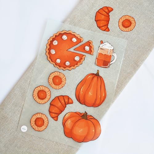 Bügelbilder Herbst Leckereien A4-Set für Textilien zum Aufbügeln | Deko, Stoffreparatur von T-Shirts Jeans Jacken Taschen | Patches groß klein mit Kürbis, Croissant, Kuchen für Kinder, Erwachsene von Stickly